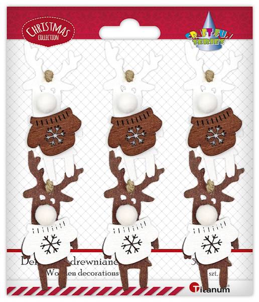 Dekoracje drewniane Titanum 6 szt. renifery