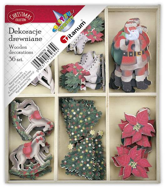 Dekoracje drewniane Titanum 36 szt. świąteczne