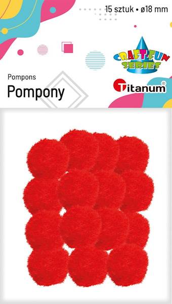 Pompony poliestrowe Titanum 15 szt. 18mm czerwone