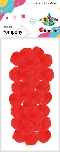 Pompony poliestrowe Titanum 30szt. 25mm czerwone