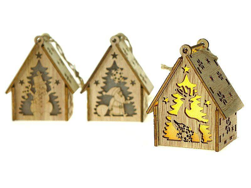 Drewniany domek świąteczny LED 8 cm dekoracja Adar