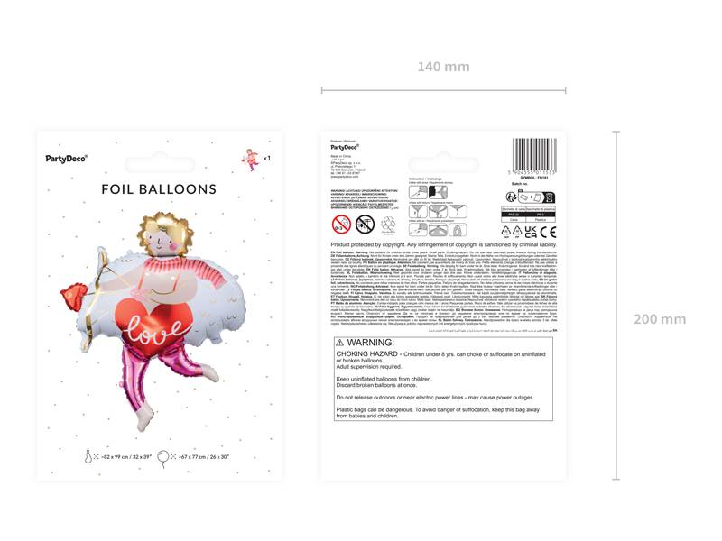 Balon foliowy Kupidyn, 82x99 cm, mix