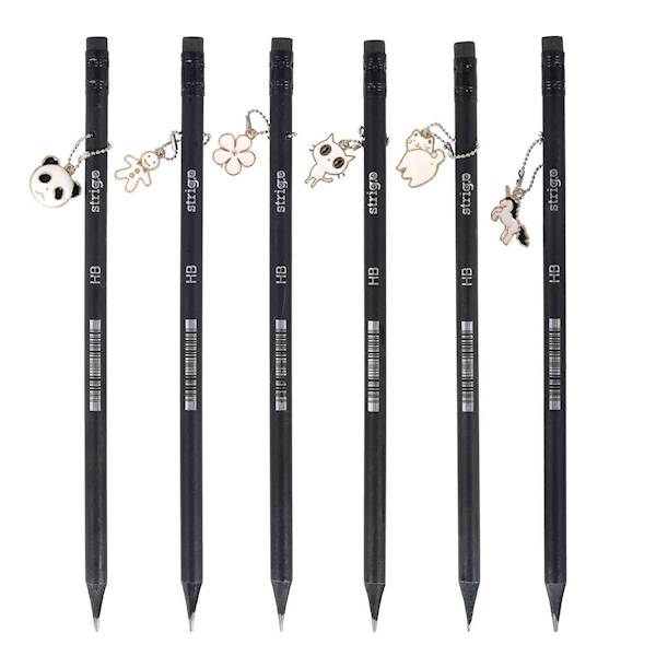 Ołówek HB Strigo z gumką i zawieszką czarne drewno