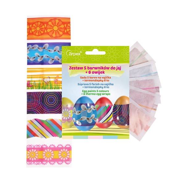 Zestaw 5 barwników + 6 owijek do jajek Arpex