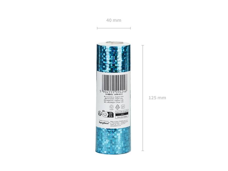 Serpentyny holograficzne niebieskie 3,8 m 18 szt