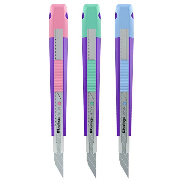 Nóż biurowy Berlingo Envy 9 mm z blokadą mix kolor