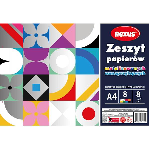 Zeszyt papierów kolorowych metal. samop.A4 Rexus