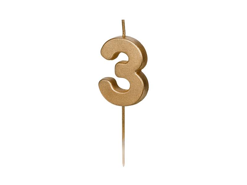 Świeczka urodzinowa Partydeco złota "3" 