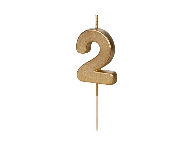 Świeczka urodzinowa Partydeco złota "2"