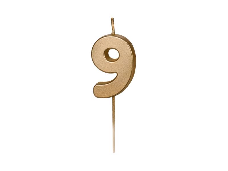 Świeczka urodzinowa Partydeco złota "9"
