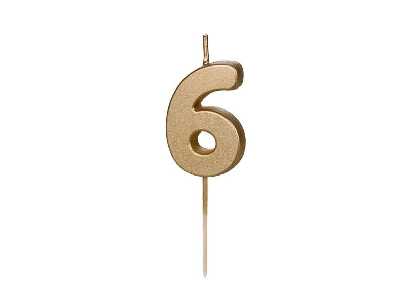 Świeczka urodzinowa Partydeco złota "6"