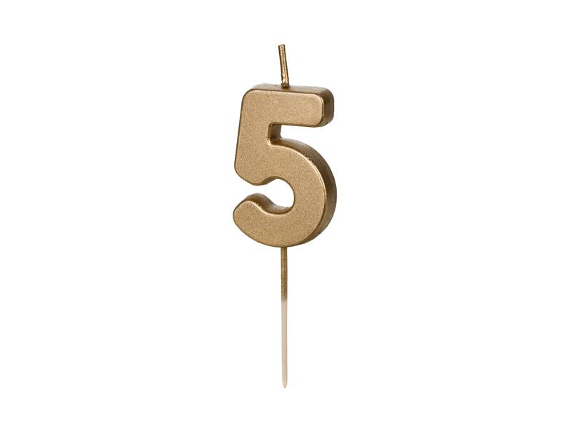 Świeczka urodzinowa Partydeco złota "5" 