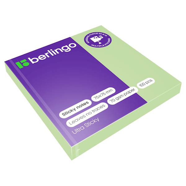 Bloczek samop. Berlingo Ultra Sticky 75x75 zielony