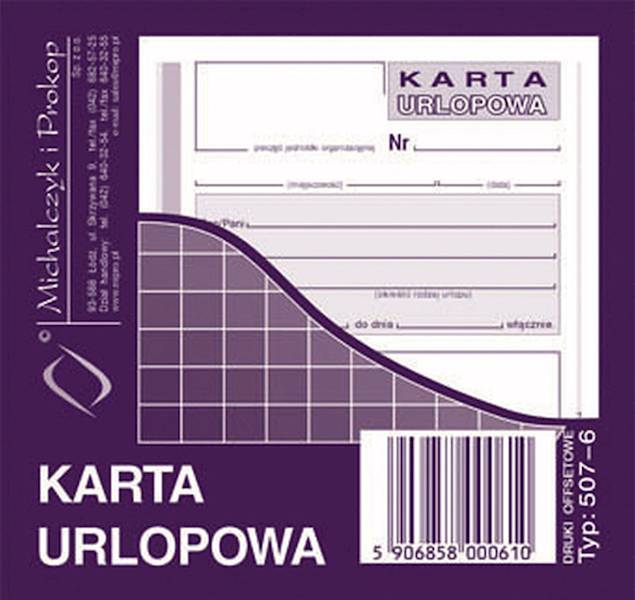 Karta urlopowa 2/3 A4 Typ 507-6