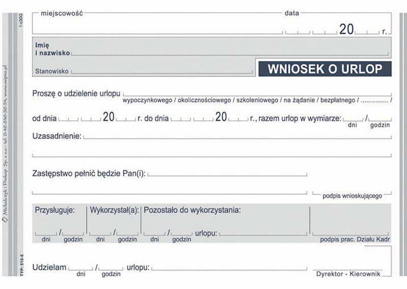 Wniosek o urlop A6 40k 515-5