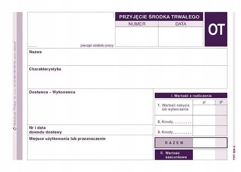 Przyjęcie środka trwałego OT A6 40k 420-5