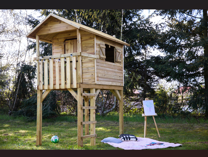 Domek dziecięcy z werandą na podbudowie FILIP 240x120x300 cm impregnacja zielona