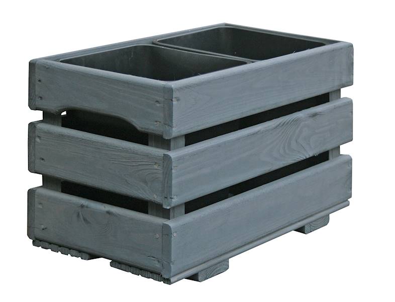 Skrzynka na 2 wkłady małe 23x43x26cm, strugana 13mm,  lazura szara