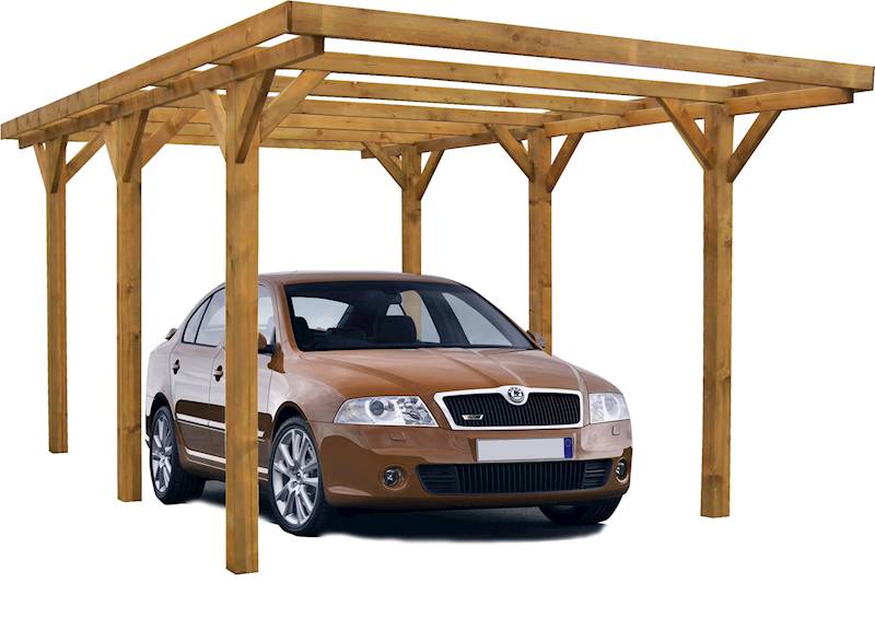 Carport akcyjny pojedyńczy, bez pokrycia, impregnacja zielona 9x9