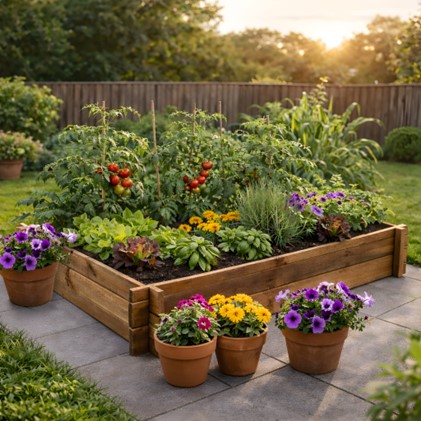 Warzywnik/ kwietnik węgłowy 120x120x22 cm, impregnacja brązowowa