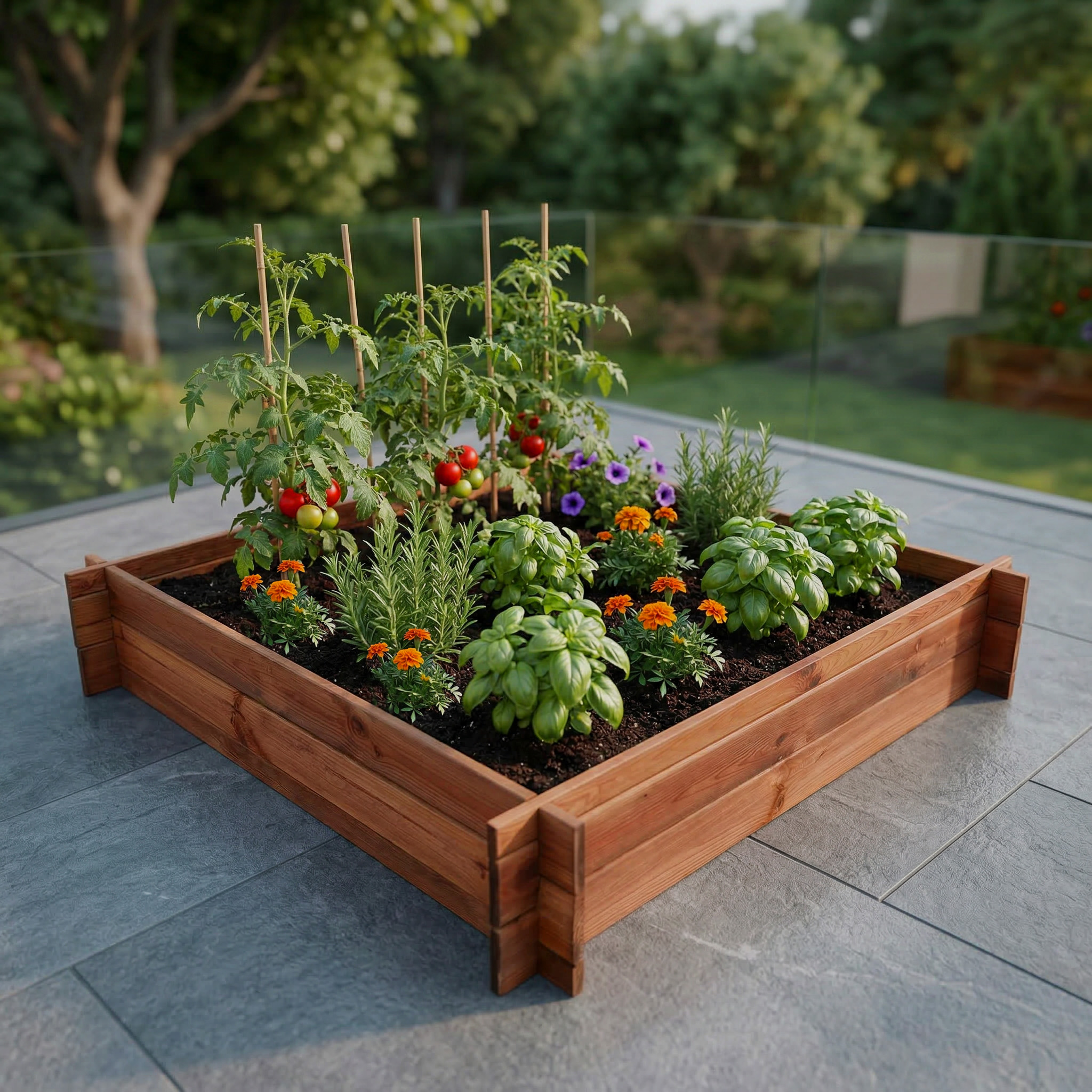 Warzywnik/ kwietnik węgłowy 120x120x22 cm, impregnacja brązowowa