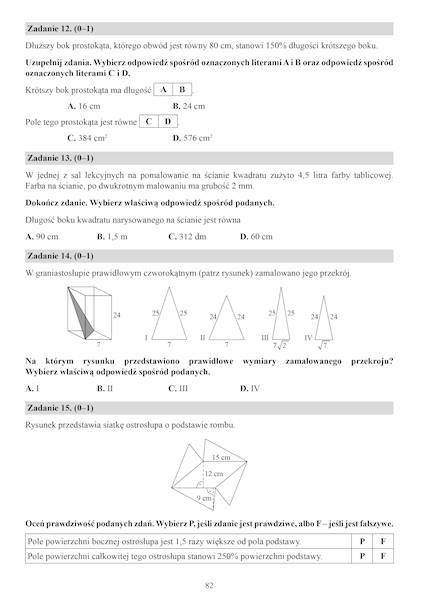Zestaw arkuszy egzaminacyjnych z matematyki po szkole podstawowej.