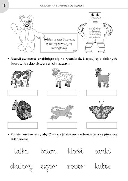 Ortografia i gramatyka  klasa 1 - dwustronna