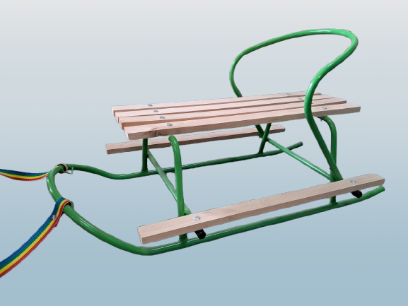 Sanki drewniano-metalowe z oparciem i podnóżkiem d