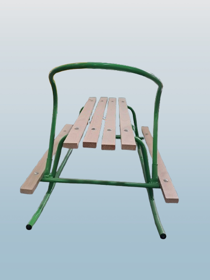 Sanki drewniano-metalowe z oparciem i podnóżkiem d