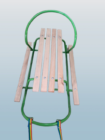 Sanki drewniano-metalowe z oparciem i podnóżkiem d