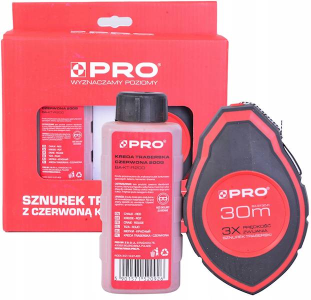 Sznurek traserski 30m + kreda czerwona TOLSEN