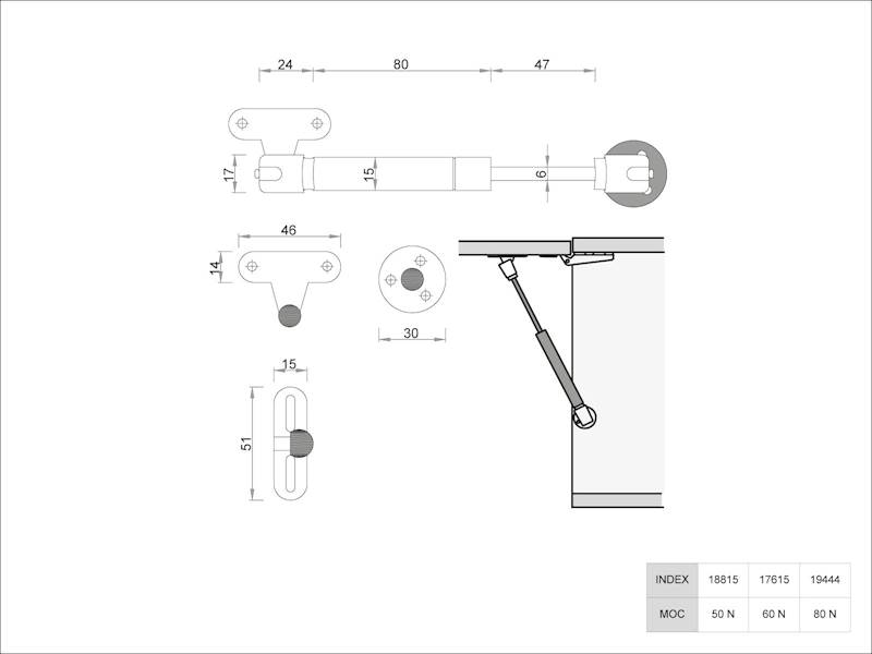 Zawias do barku gazowy ATM PG-015 80N krótki
