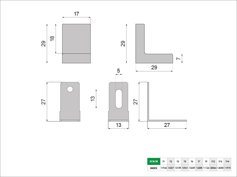 Kątownik mebl. KN-375 T13 Jasny Popiel