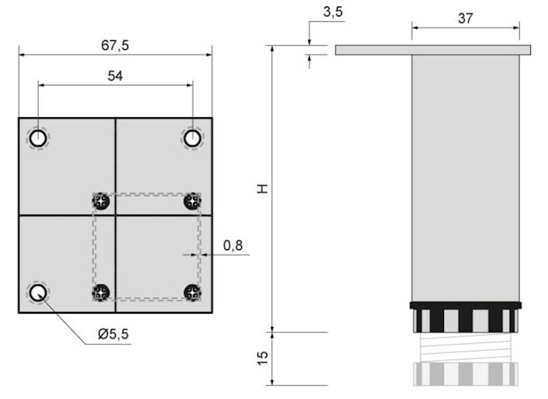 Nóżka meblowa DN-760 H-100 ALU A6