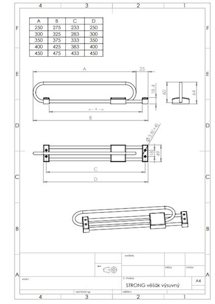 StrongWire wysuwany wieszak 450mm czarny/chrom