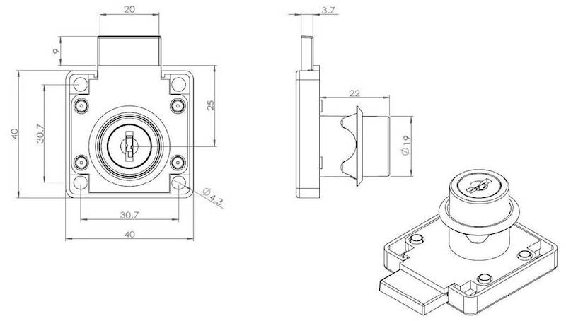 Zamek 850 S FN2 fi19x22 nik kwadrat czarny