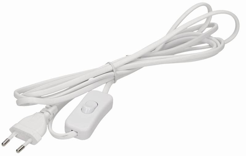 Kabel z włącznikiem + wtyczka biały 2m