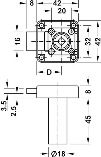 Hafele zamek kwadratowy Symo 18x45mm