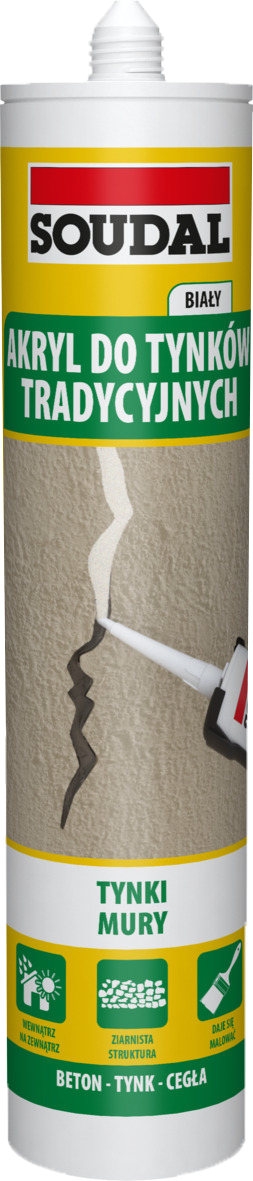 Akryl Soudal ziarnisty do tynków 280ml |  BIAŁY