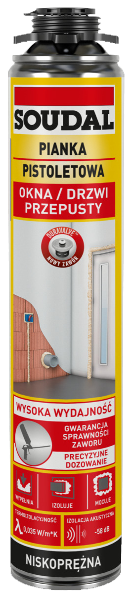 Piana pistoletowa Soudal YELLOW okna i drzwi 750ml | LATO
