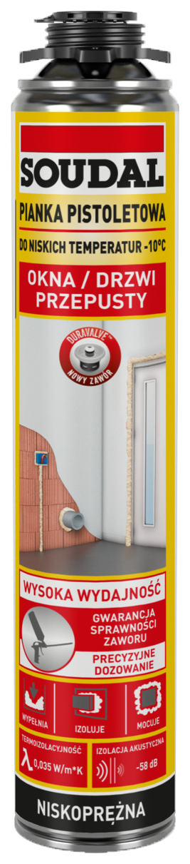 Piana pistoletowa Soudal YELLOW ZIMA okna i drzwi 750ml