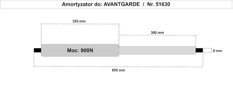 Sprężyna gazowa wanna // Gas spring bench Ergo Avantgarde [900N - 950N] /Oryginał/ art. 51630