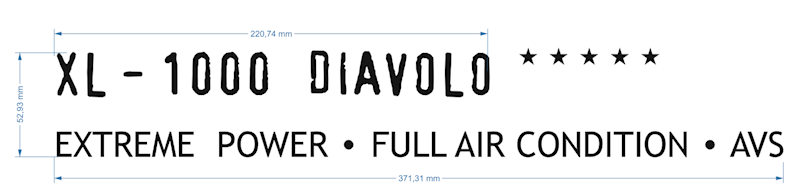 Naklejka blendy dolnej "XL-1000 DIAVOLO ***** EXTREME POWER FULL AIR CONDITION AVS" // Replacement sticker for lower blende art. 721022