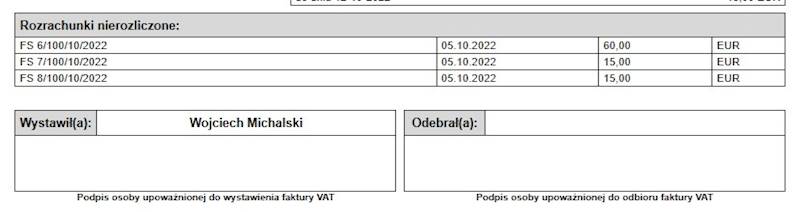 Wzorzec wydruku Faktury Sprzedaży z listą nierozliczonych rozrachunków Subiekt nexo PRO