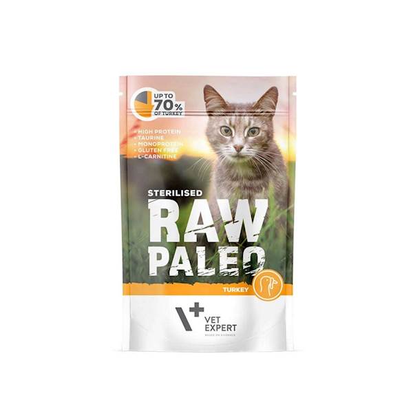 VET EXPERT RAW PALEO CAT STERILISED TURKEY 100G