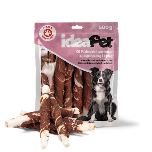IDEAPET PAŁECZKI WOŁOWE Z JAGNIĘCINĄ I RYBĄ 500G