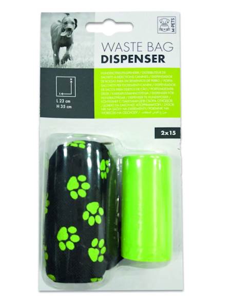 M-PETS WASTER BAG DISPENSER TEKSTYLNY + WORECZKI ZIELONY 2X15