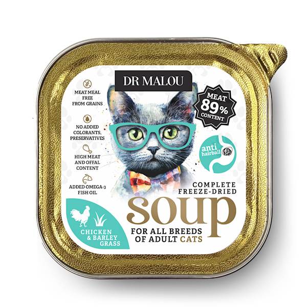 DR MALOU ZUPKA LIOFILIZOWANA DLA KOTA KURCZAK Z TRAWĄ JĘCZMIENNĄ 12G