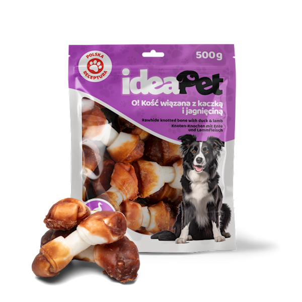 IDEAPET KOŚĆ WIĄZANA Z KACZKĄ I JAGNIĘCINĄ 500G