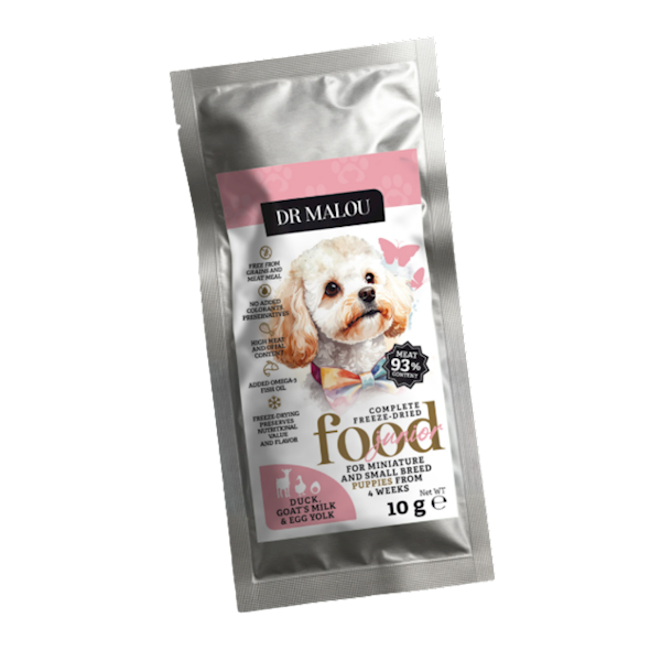 DR MALOU KARMA LIOFILIZOWANA DLA SZCZENIĄT KACZKA Z MLEKIEM KOZIM I ŻÓŁTKIEM 10G